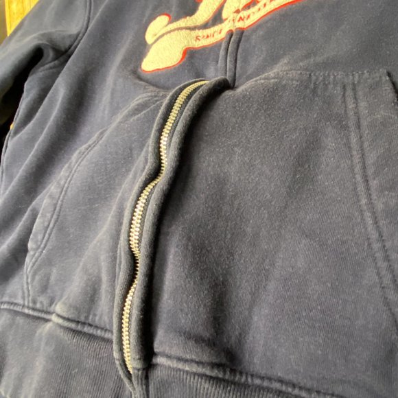 Vintage Fila Sweater F-Box Women Medium M Navy Blue Hoodie Full Zip Spell Out - Picture 11 of 11